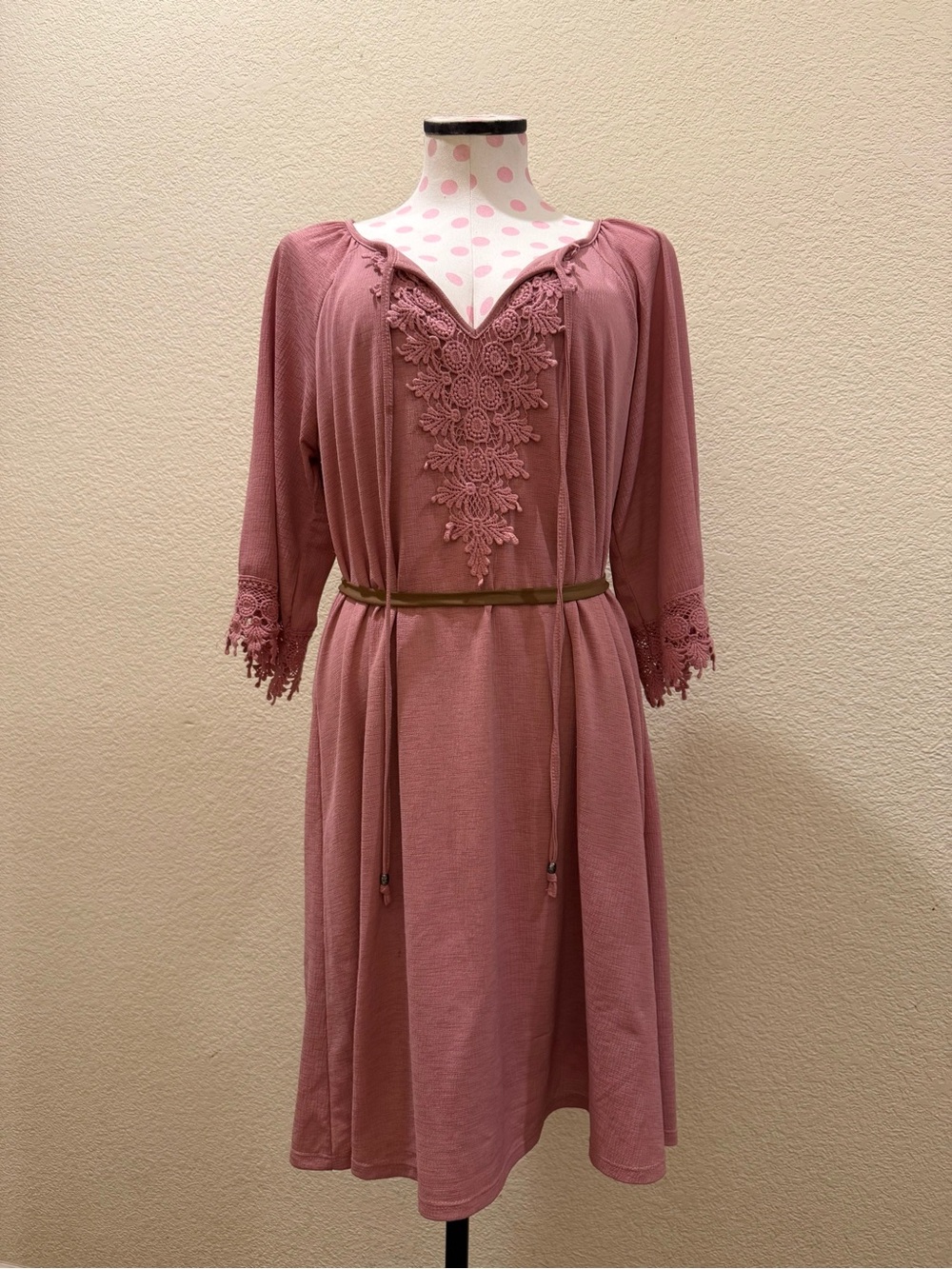 NAIF Dusty Rose Embroidered Midi Dress